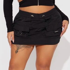 NWT Fashion Nova Still Got It Nylon Micro Mini Cargo Skirt - Black